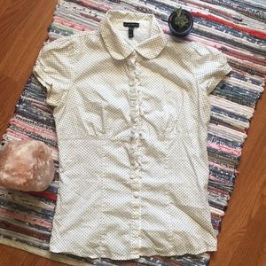 Collared polka dot ruffle blouse